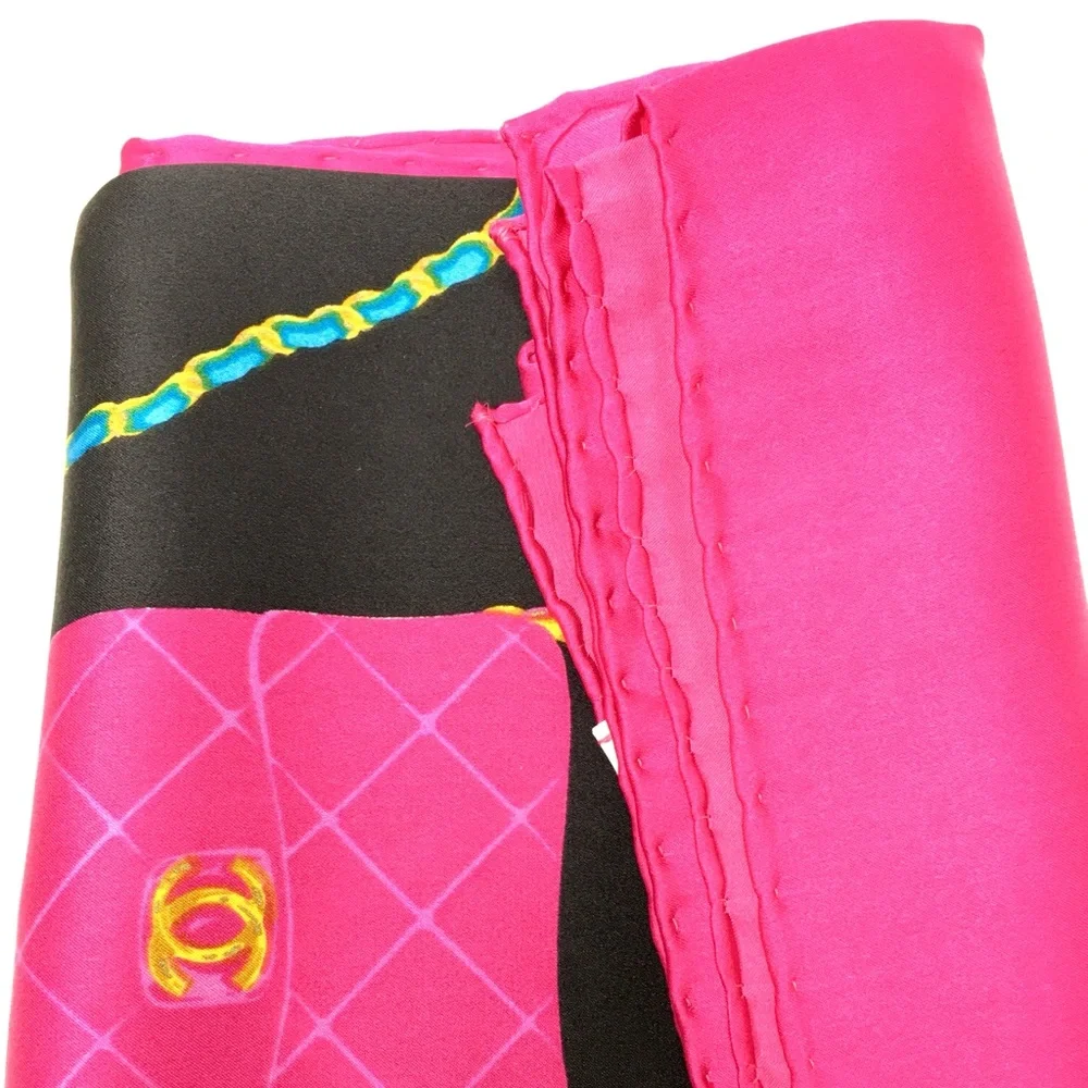 CHANEL authentic silk scarf pink black